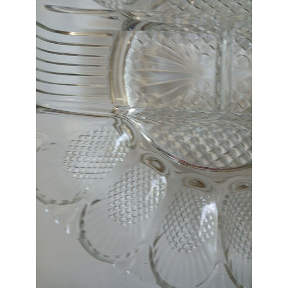 Vintage L. E. Smith Glass Deviled Egg Hors D'Oeuvres Serving Plate Platter - Picture 9 of 16